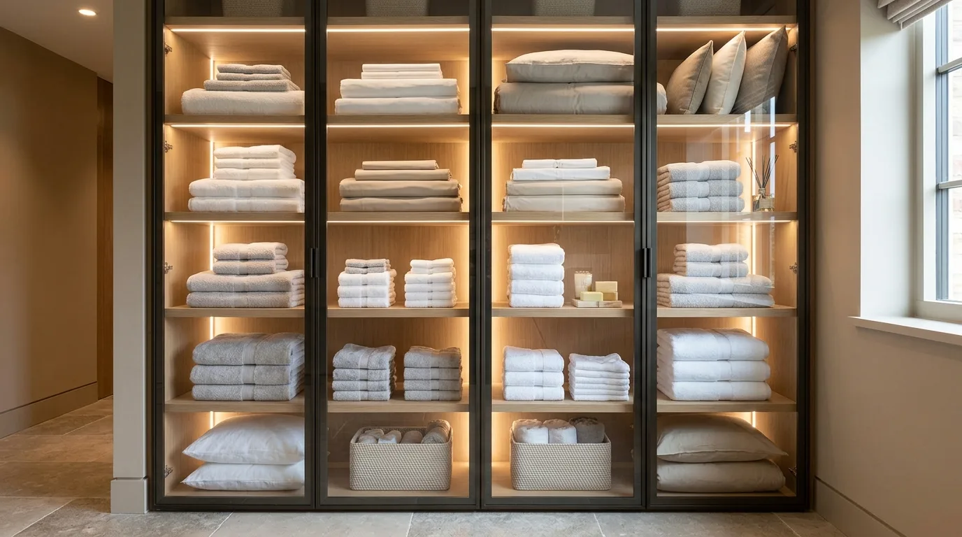Create easy reach zones for daily basics inspiration for a linen closet.